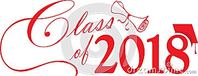 Red Class of 2018 with Cap and Diploma Stock Photo