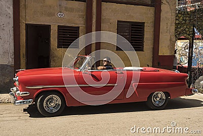 Red classic cabriolet Havana Editorial Stock Photo