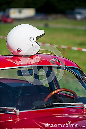 Red classic car waiting for the race Stock Photo