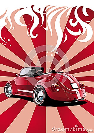 Red classic convertible Cartoon Illustration