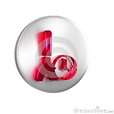 Red Cleaning time icon isolated on transparent background. Sanitary service, house hygiene. Silver circle button. Stock Photo