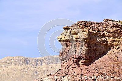 Red cliff in Small Crater, Negev desert. Stock Photo