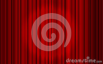 Red closed curtain with light spots in a theater Vector Illustration