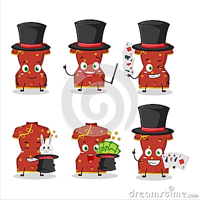 A red clothing of chinese woman Magician cartoon character perform on a stage Vector Illustration