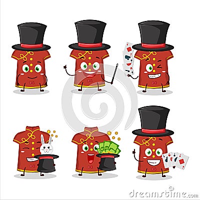 A red clothing kids chinese woman Magician cartoon character perform on a stage Vector Illustration