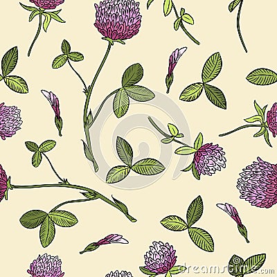 Red clover botanical boho seamless pattern. Vector image Vector Illustration