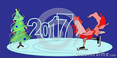 Red - a symbol of 2017. Happy New Year red rooster. Vector Illustration