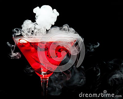 Red cocktail with ice vapor Stock Photo