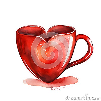 red coffee cup with heart for love breakfast for valentine day card decor Stock Photo