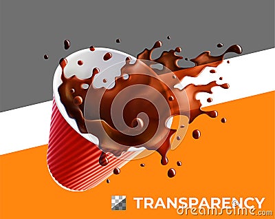 Red Coffee Ripple Cup with a Semi-Transparent Coffee Splash Vector Illustration