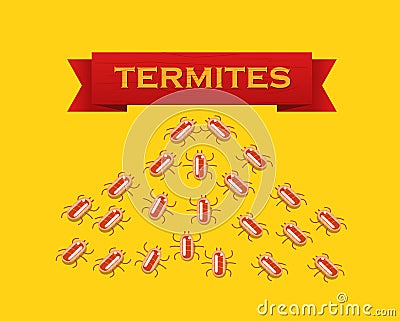 Red colony of termites. Vector flat style illustration. Cartoon Illustration