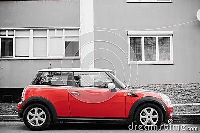 Red Color Car Mini Cooper Parked On Street Near Residential House Editorial Stock Photo