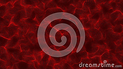 Red color communication and technology network background withm oving lines and dots. Beautiful motion waving dots texture with Stock Photo