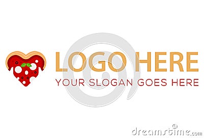 Red Color Happy Pizza Love Logo Design Vector Illustration