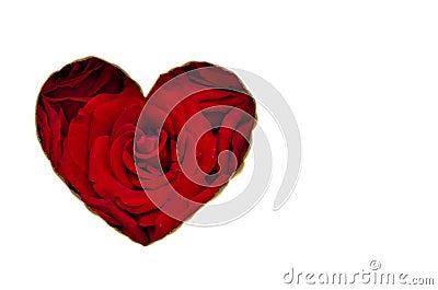 Red color heart love shape that have red color roses inside. Stock Photo