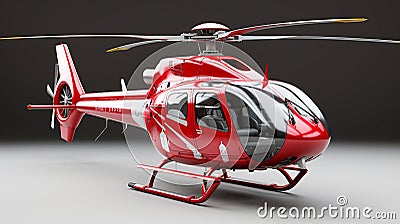 Red color helicopter. Air medical service air ambulance. Generative AI. Stock Photo