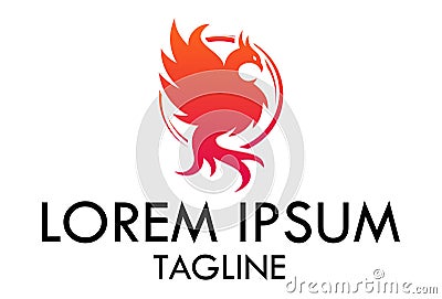 Red Color Phoenix Bird with Spread Wing Logo Design Vector Illustration