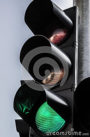 Green traffic light on the traffic light Stock Photo