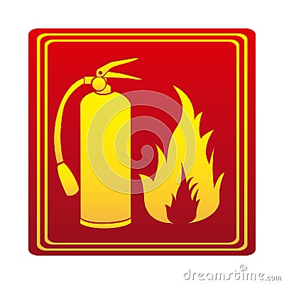 red color signal silhouette fire flame and extinguisher icon Cartoon Illustration