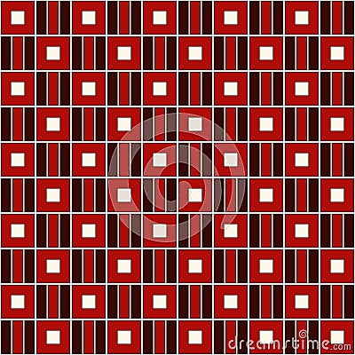 Red color square chain abstract background. Repeated blocks and horizontal stripes wallpaper. Seamless geometric pattern Vector Illustration