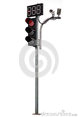 red color traffic light and cctv isolated Stock Photo