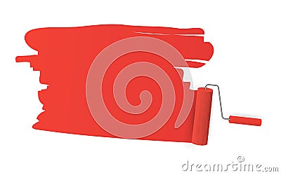 Red color trail of the roller brush on white background for headers, banners and advertising Cartoon Illustration