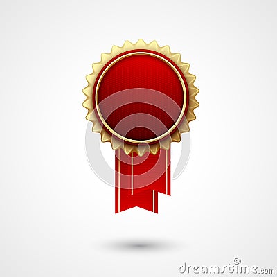 Red Color vector award badge and ribbon. Premium Vector Illustration