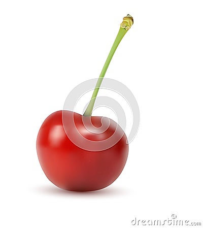 Red colored cherry with green stalk Stock Photo