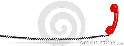 Red colored old fashioned retro phone reciever with black telephone wire isolated white background with copy space. business Stock Photo