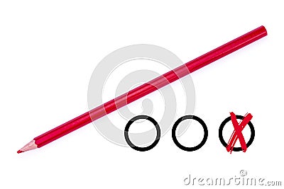 Red Colored Pencil And Checkboxes - Isolated On White Background Stock Photo