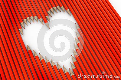 Red colored pencils arrange as heart Stock Photo