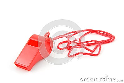 Red colored plastic whistle Stock Photo