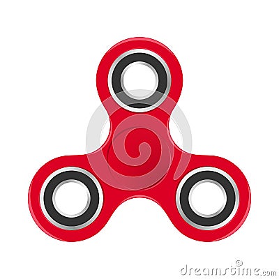 Red colorful fidget spinner with silver bearings on a white background. Modern children`s hand spinning toy Vector Illustration