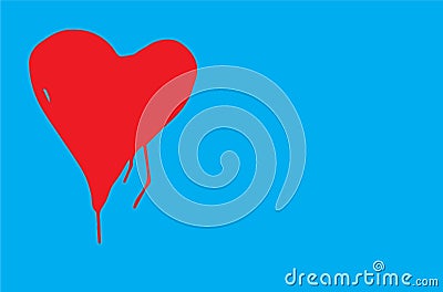 Red colour heart with imperfect shape and paint drips in a blue background vector illustration Vector Illustration