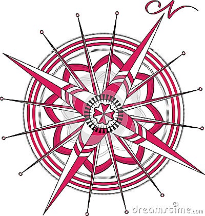 Red Compass Rose Vector Illustration