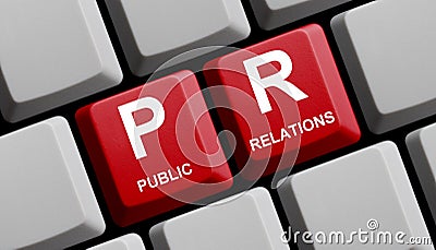 Red Computer keyboard showing PR - Public Relations Stock Photo