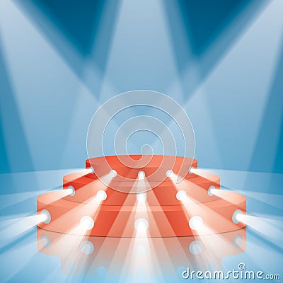 Red concert scene with projector lighting. Vector Illustration