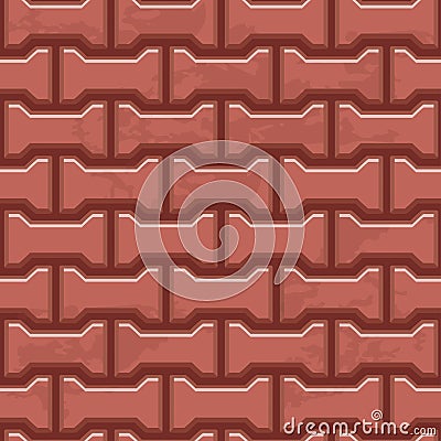 Red Concrete H shaped paving slabs surface. Seamless texture Vector Illustration