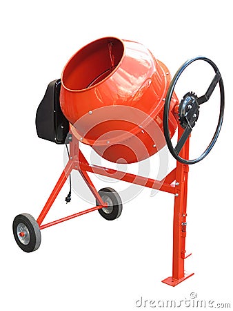 Red concrete mixer isolated on the white background Stock Photo