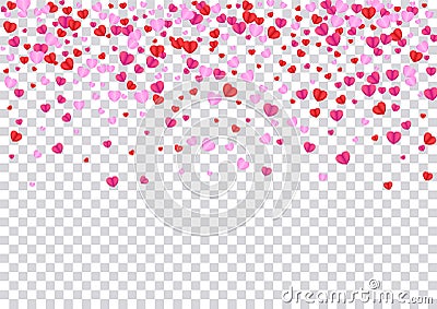 Red Confetti Background Transparent Vector. Folded Backdrop Heart. Fond Art Illustration. Stock Photo