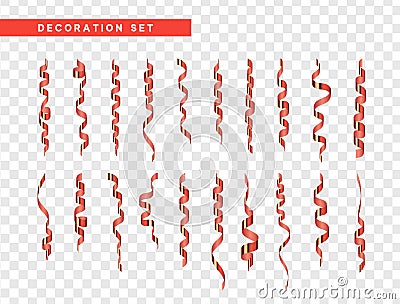 Red confetti celebration. Ribbon serpentine, isolated with transparency background effect Vector Illustration