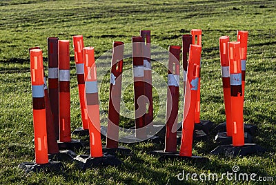 Red construction barrier bollards Stock Photo