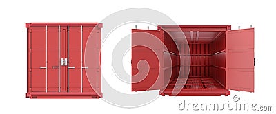 Red container with door open and close isolated on white Stock Photo