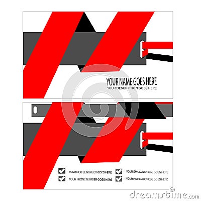 Red cool business card template template Vector Illustration