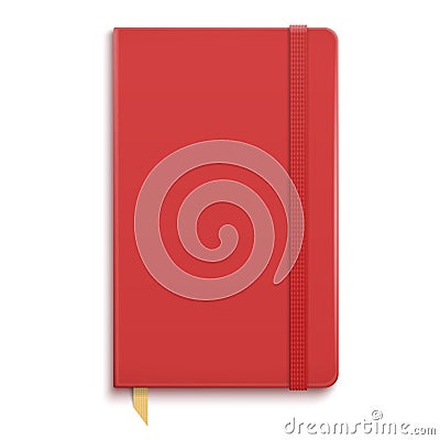 Red copybook with elastic band. Vector Illustration