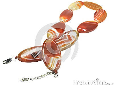 Red cornelian beads with white lines Stock Photo