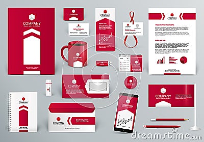 Red corporate identity template with arrow Vector Illustration