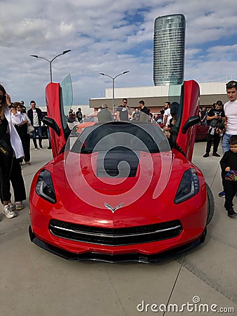 Red corvette c7 with butterfly doors Editorial Stock Photo