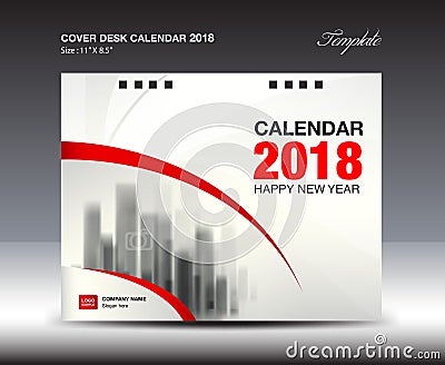 Red cover Desk Calendar 2018 Year, booklet template Vector Illustration