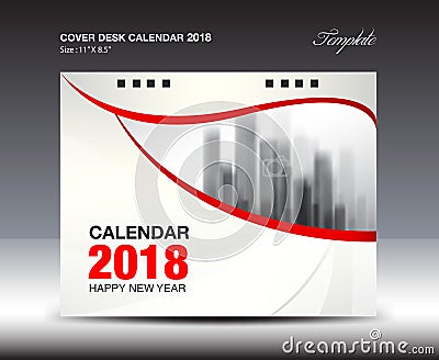 Red cover Desk Calendar 2018 Year, Business flyer template Vector Illustration